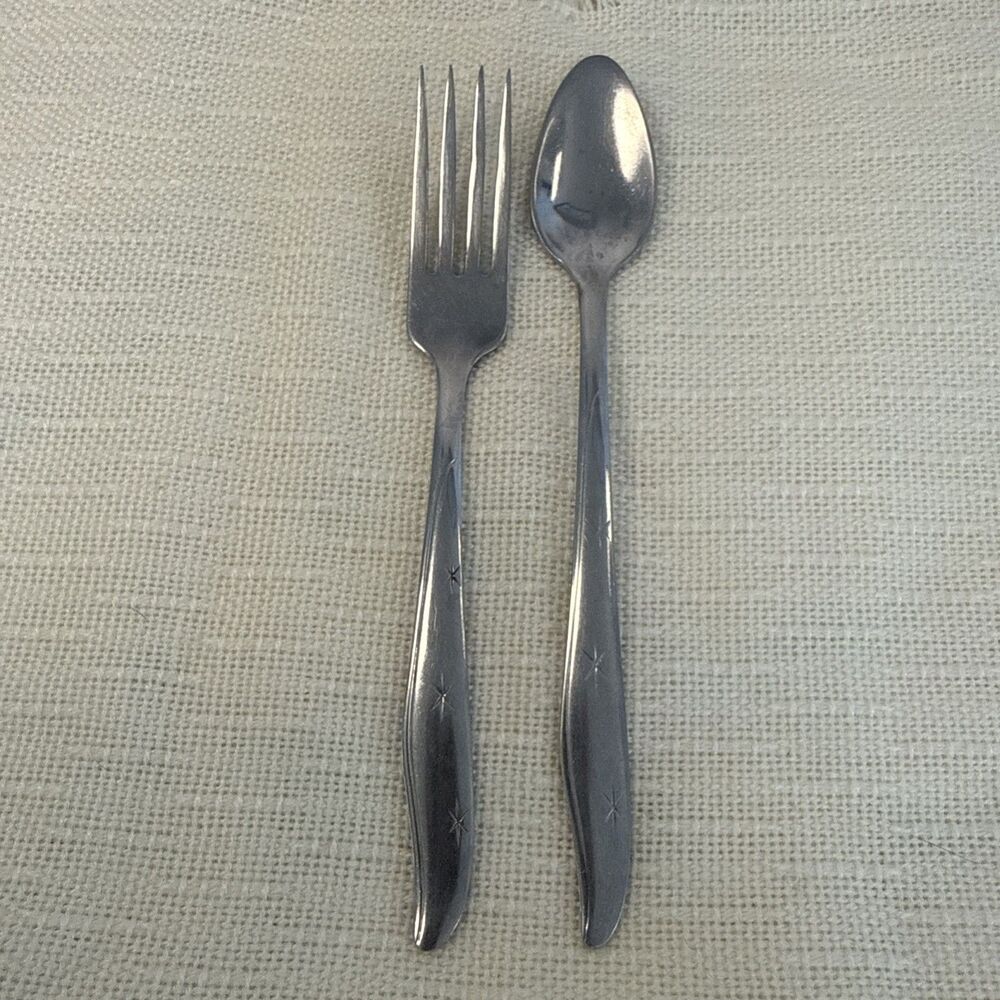 Mar-Crest Atomic Starburst Dinner Fork Spoon Set Citation Stainless Star MCM